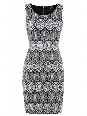 Papillon  Black and White Floral Medallion Midi Dress